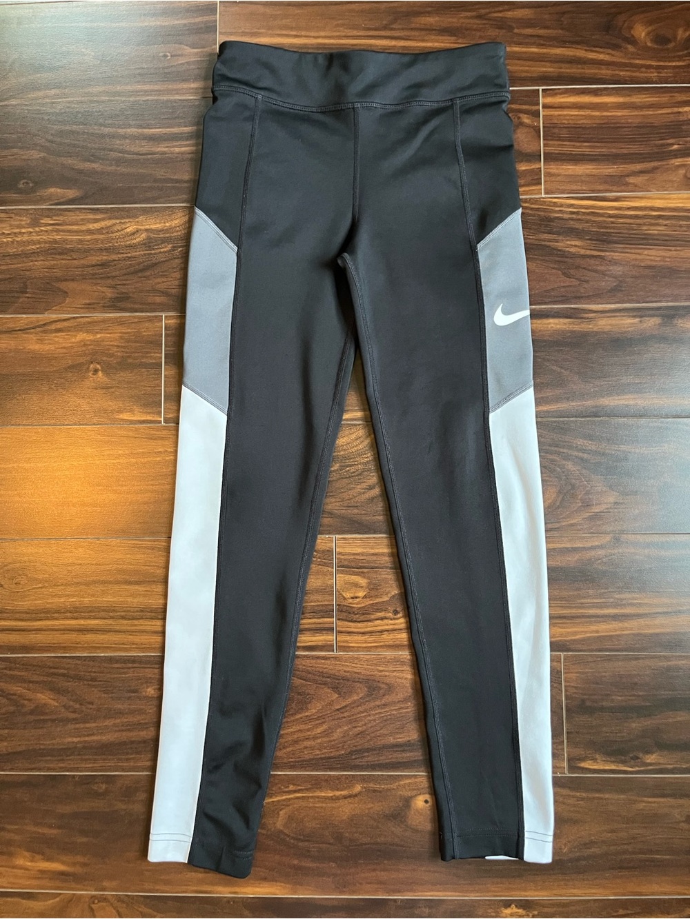 Nike Kid’s Black, Gray, & White Leggings, L, EUC